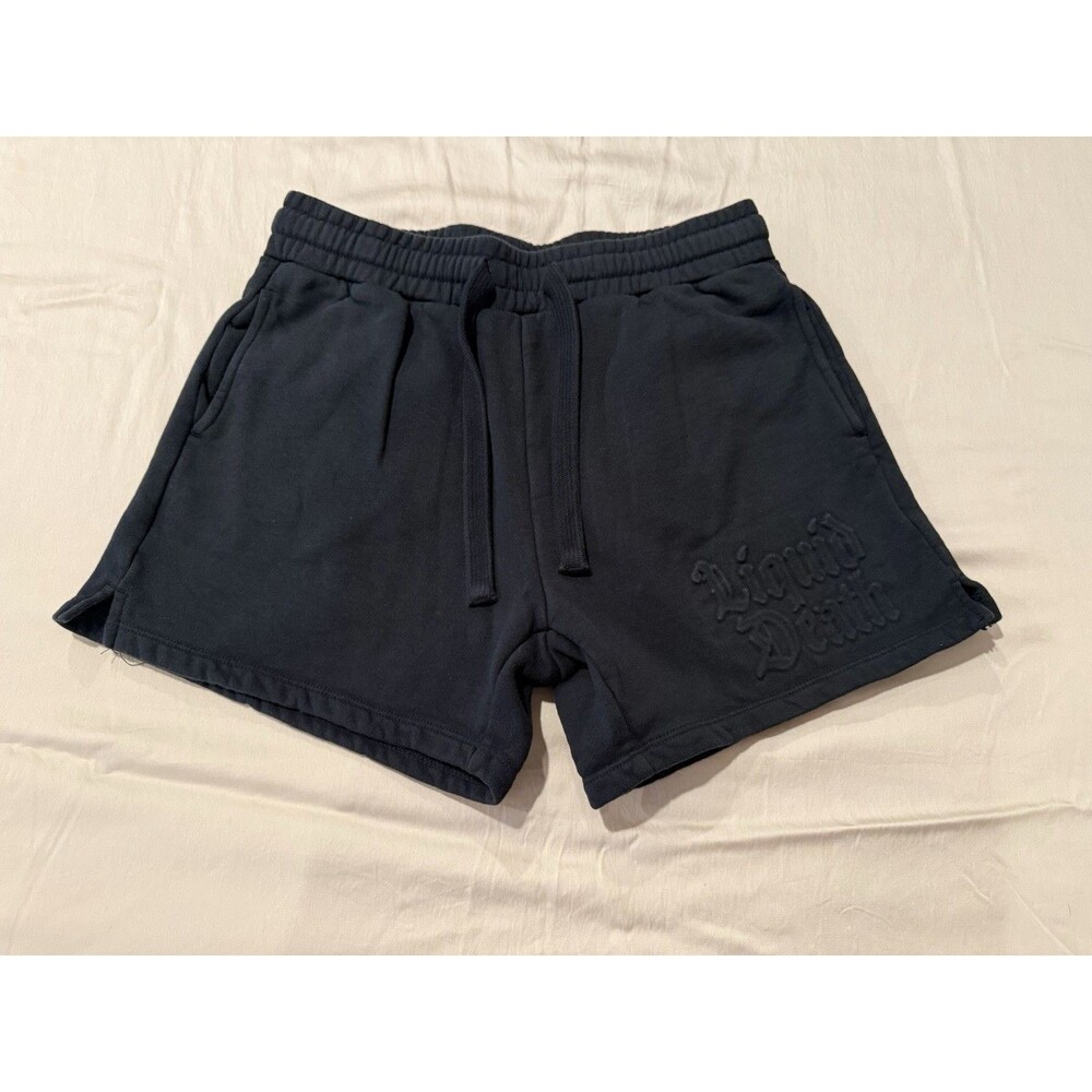 Womens Liquid Death Elastic Tie Waist Black Cotton Shorts Size M High Rise